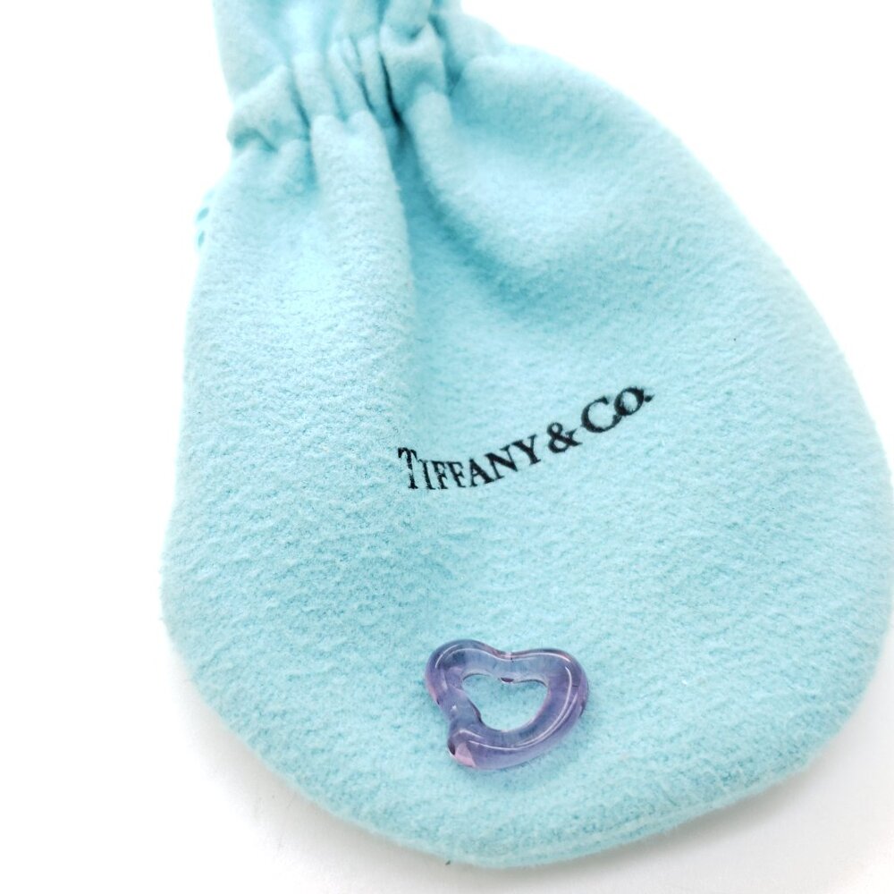 Tiffany & Co Elsa Peretti Purple Amethyst Carved Small Open Heart Pendant Pouch